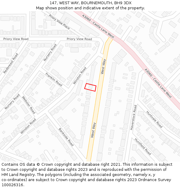 147, WEST WAY, BOURNEMOUTH, BH9 3DX: Location map and indicative extent of plot