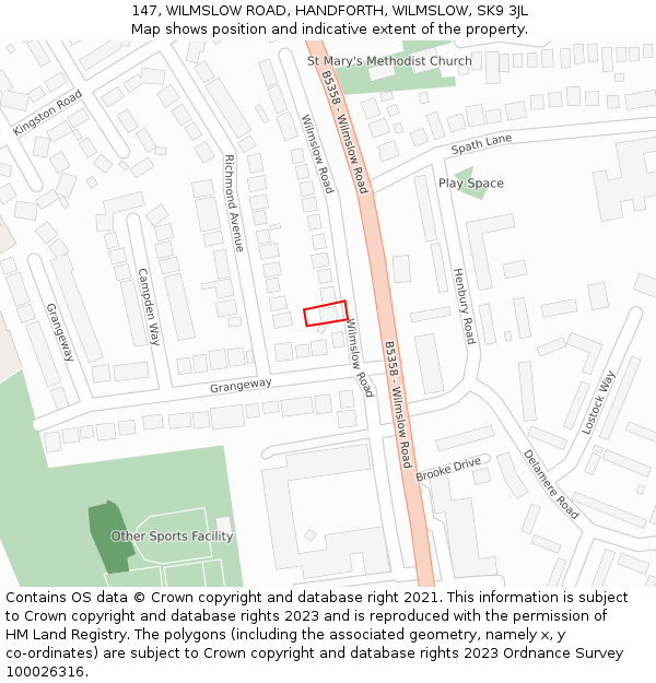 147, WILMSLOW ROAD, HANDFORTH, WILMSLOW, SK9 3JL: Location map and indicative extent of plot