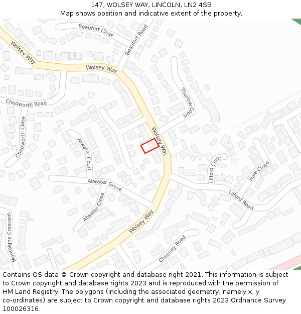 147, WOLSEY WAY, LINCOLN, LN2 4SB: Location map and indicative extent of plot