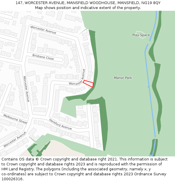 147, WORCESTER AVENUE, MANSFIELD WOODHOUSE, MANSFIELD, NG19 8QY: Location map and indicative extent of plot