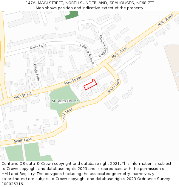 147A, MAIN STREET, NORTH SUNDERLAND, SEAHOUSES, NE68 7TT: Location map and indicative extent of plot