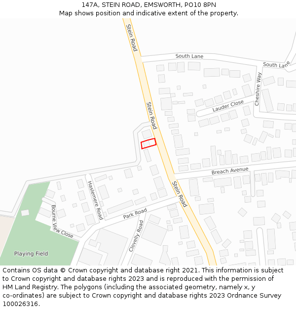 147A, STEIN ROAD, EMSWORTH, PO10 8PN: Location map and indicative extent of plot