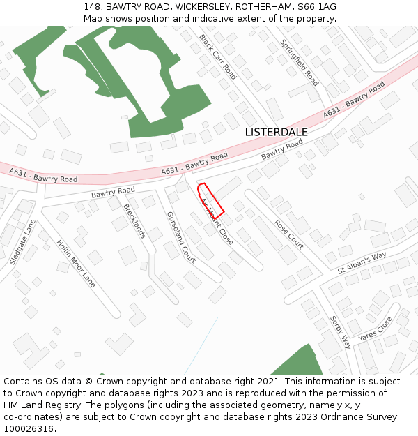 148, BAWTRY ROAD, WICKERSLEY, ROTHERHAM, S66 1AG: Location map and indicative extent of plot