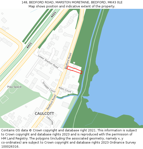 148, BEDFORD ROAD, MARSTON MORETAINE, BEDFORD, MK43 0LE: Location map and indicative extent of plot
