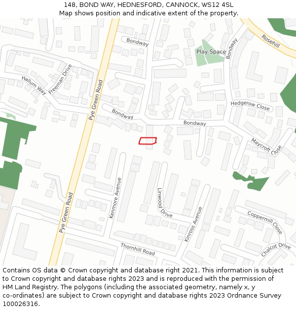 148, BOND WAY, HEDNESFORD, CANNOCK, WS12 4SL: Location map and indicative extent of plot