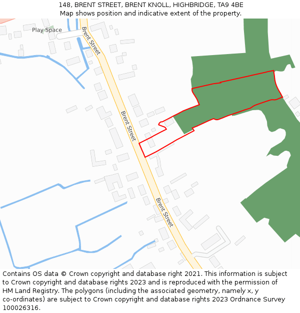 148, BRENT STREET, BRENT KNOLL, HIGHBRIDGE, TA9 4BE: Location map and indicative extent of plot