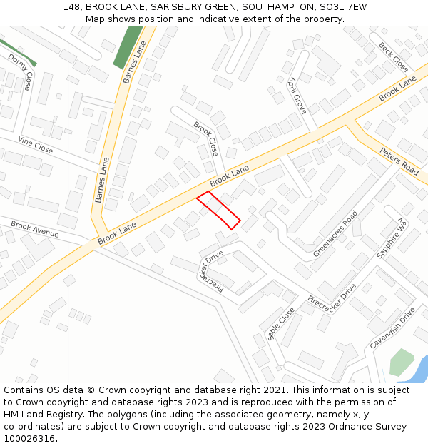 148, BROOK LANE, SARISBURY GREEN, SOUTHAMPTON, SO31 7EW: Location map and indicative extent of plot