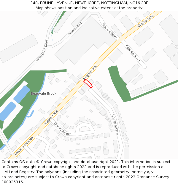 148, BRUNEL AVENUE, NEWTHORPE, NOTTINGHAM, NG16 3RE: Location map and indicative extent of plot