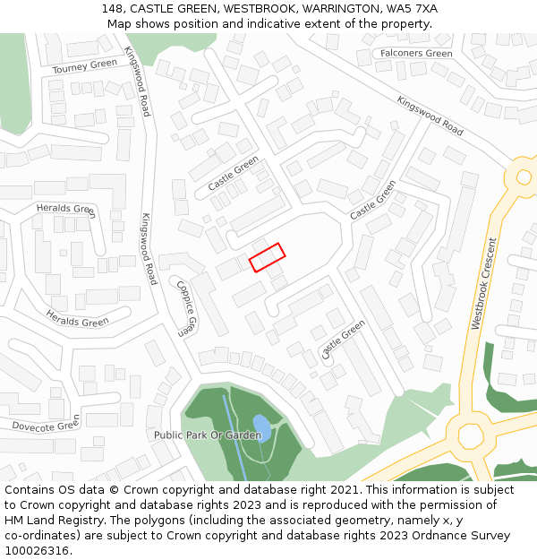 148, CASTLE GREEN, WESTBROOK, WARRINGTON, WA5 7XA: Location map and indicative extent of plot