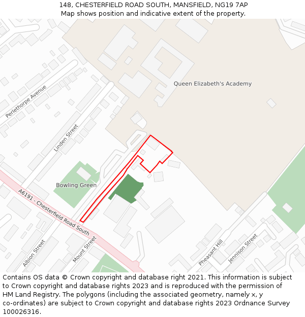 148, CHESTERFIELD ROAD SOUTH, MANSFIELD, NG19 7AP: Location map and indicative extent of plot