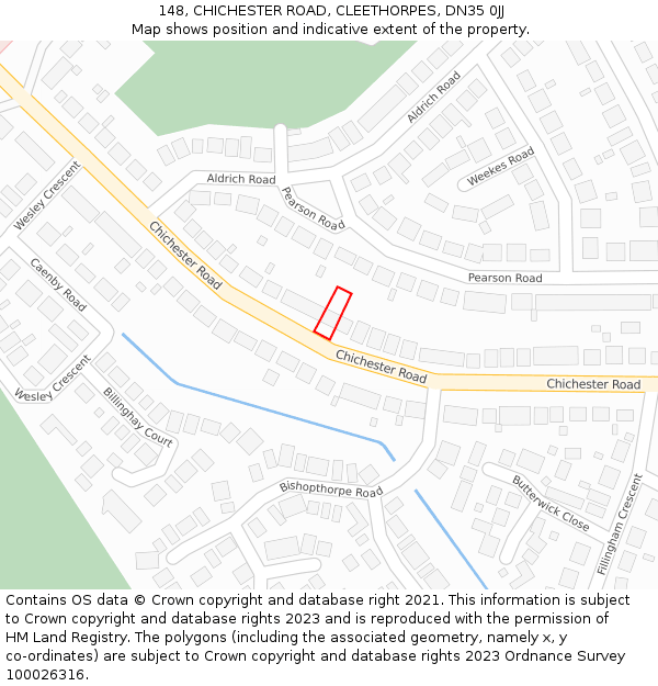 148, CHICHESTER ROAD, CLEETHORPES, DN35 0JJ: Location map and indicative extent of plot