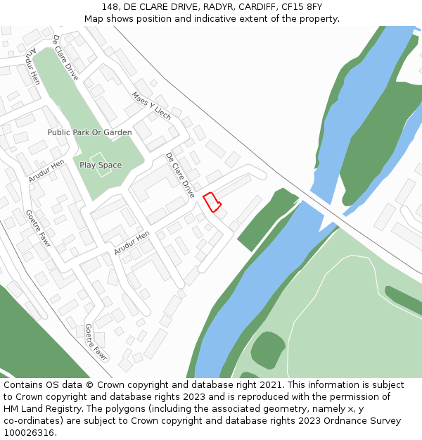 148, DE CLARE DRIVE, RADYR, CARDIFF, CF15 8FY: Location map and indicative extent of plot