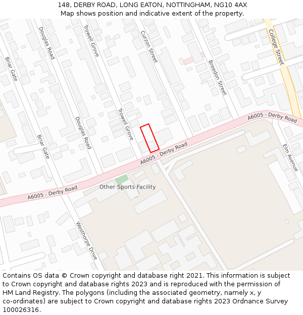 148, DERBY ROAD, LONG EATON, NOTTINGHAM, NG10 4AX: Location map and indicative extent of plot