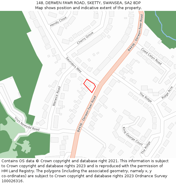 148, DERWEN FAWR ROAD, SKETTY, SWANSEA, SA2 8DP: Location map and indicative extent of plot