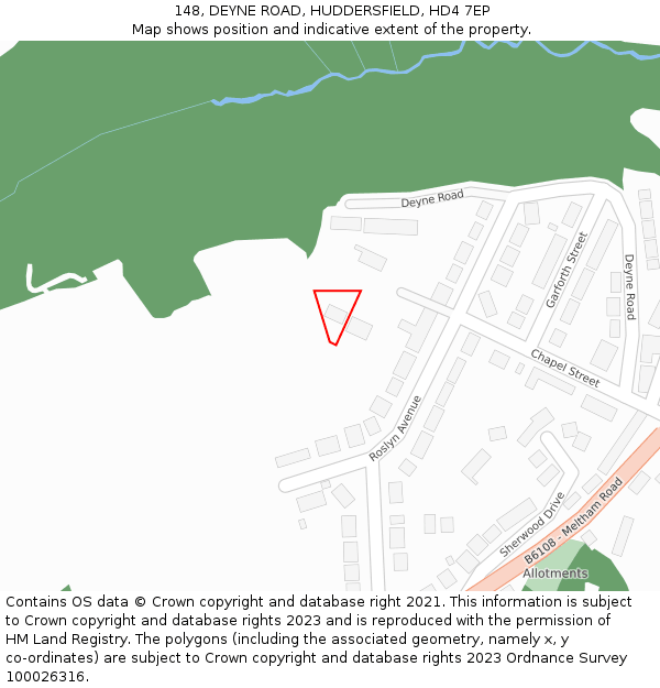 148, DEYNE ROAD, HUDDERSFIELD, HD4 7EP: Location map and indicative extent of plot