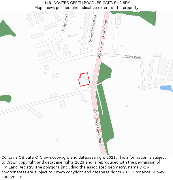 148, DOVERS GREEN ROAD, REIGATE, RH2 8BY: Location map and indicative extent of plot