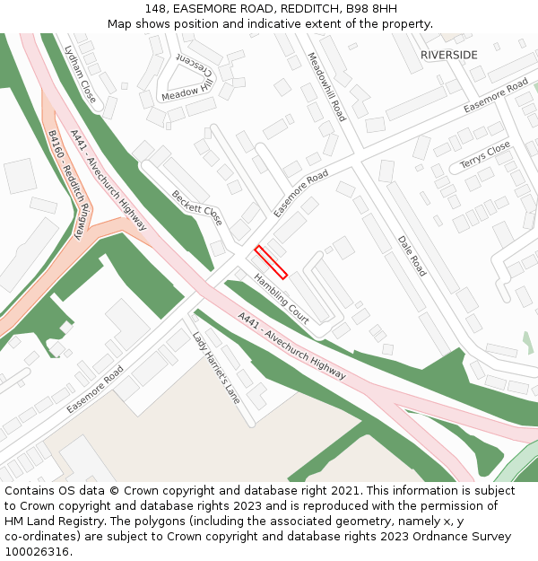 148, EASEMORE ROAD, REDDITCH, B98 8HH: Location map and indicative extent of plot