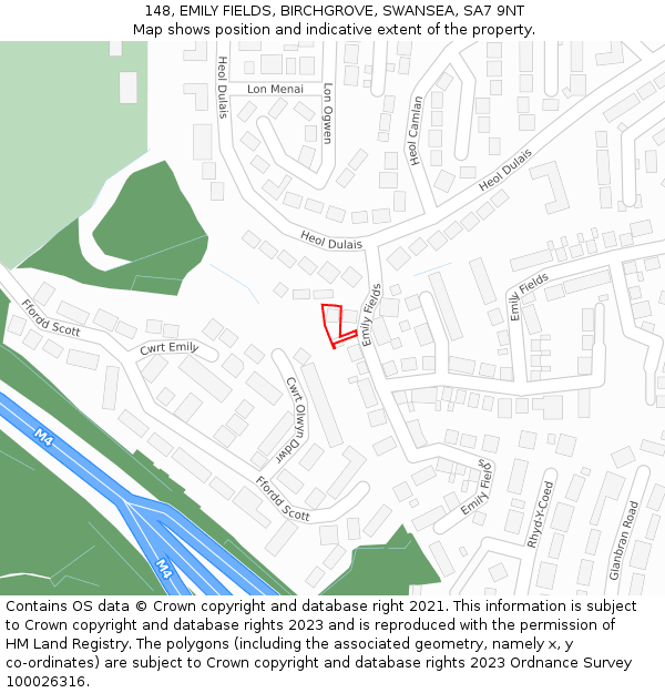 148, EMILY FIELDS, BIRCHGROVE, SWANSEA, SA7 9NT: Location map and indicative extent of plot