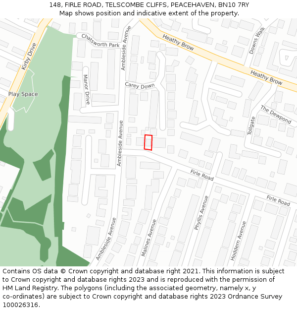 148, FIRLE ROAD, TELSCOMBE CLIFFS, PEACEHAVEN, BN10 7RY: Location map and indicative extent of plot