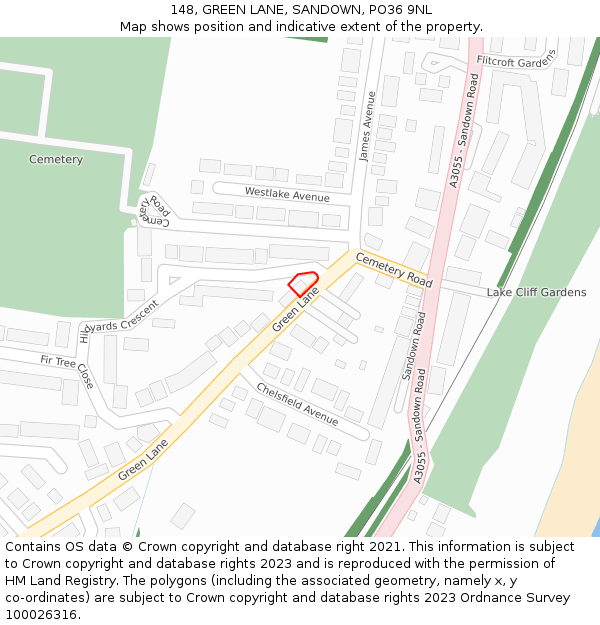 148, GREEN LANE, SANDOWN, PO36 9NL: Location map and indicative extent of plot