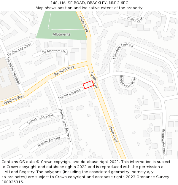 148, HALSE ROAD, BRACKLEY, NN13 6EG: Location map and indicative extent of plot