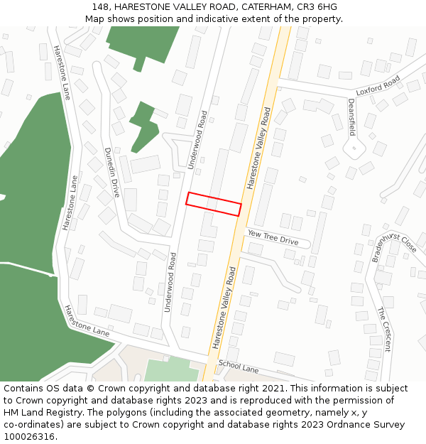 148, HARESTONE VALLEY ROAD, CATERHAM, CR3 6HG: Location map and indicative extent of plot