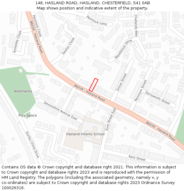 148, HASLAND ROAD, HASLAND, CHESTERFIELD, S41 0AB: Location map and indicative extent of plot