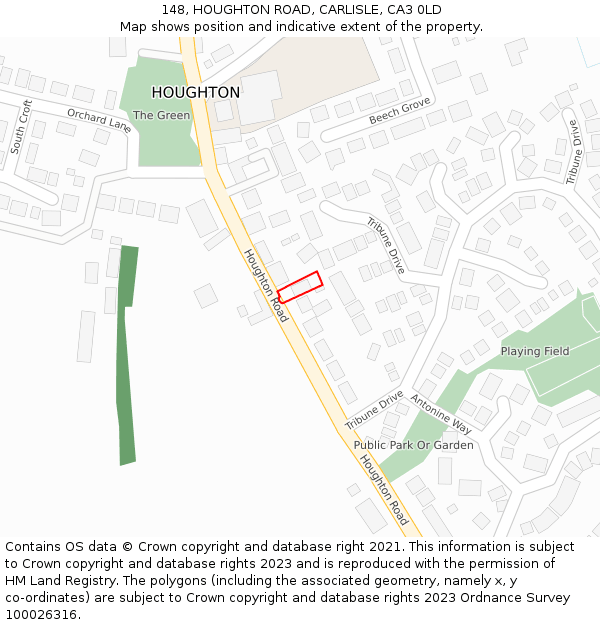 148, HOUGHTON ROAD, CARLISLE, CA3 0LD: Location map and indicative extent of plot