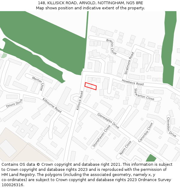 148, KILLISICK ROAD, ARNOLD, NOTTINGHAM, NG5 8RE: Location map and indicative extent of plot