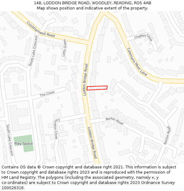 148, LODDON BRIDGE ROAD, WOODLEY, READING, RG5 4AB: Location map and indicative extent of plot