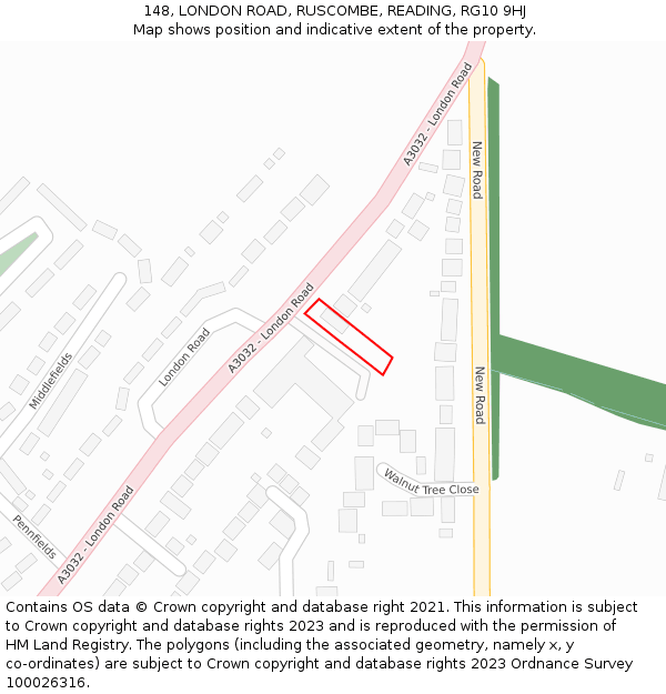 148, LONDON ROAD, RUSCOMBE, READING, RG10 9HJ: Location map and indicative extent of plot