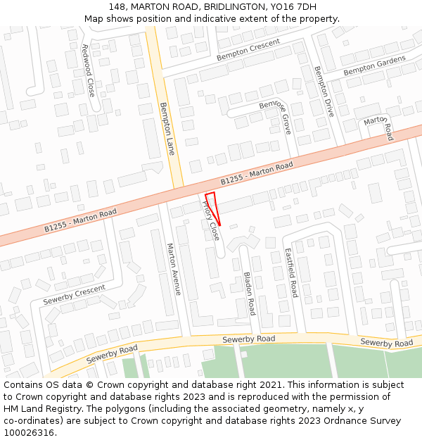 148, MARTON ROAD, BRIDLINGTON, YO16 7DH: Location map and indicative extent of plot