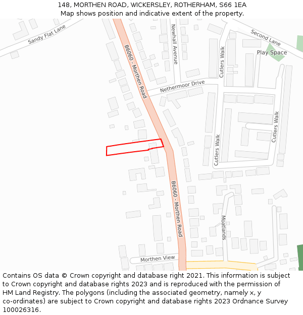 148, MORTHEN ROAD, WICKERSLEY, ROTHERHAM, S66 1EA: Location map and indicative extent of plot