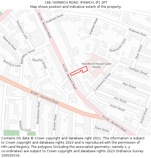 148, NORWICH ROAD, IPSWICH, IP1 2PT: Location map and indicative extent of plot