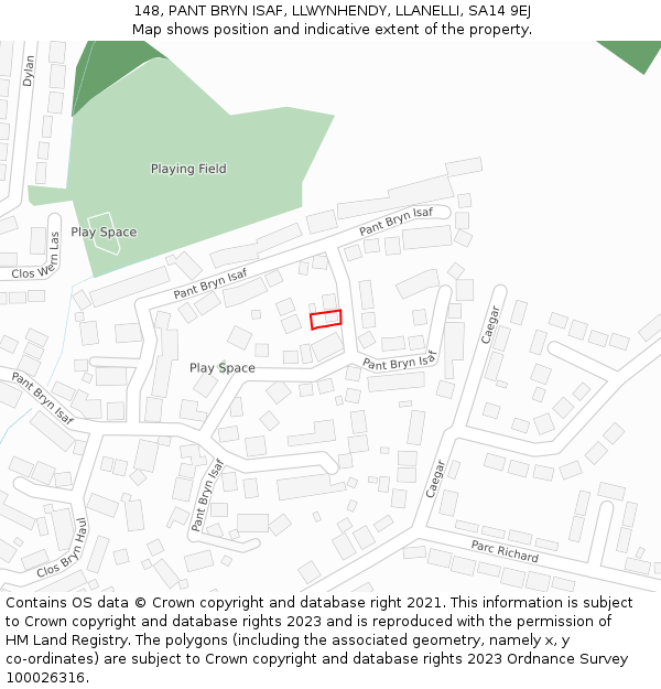 148, PANT BRYN ISAF, LLWYNHENDY, LLANELLI, SA14 9EJ: Location map and indicative extent of plot