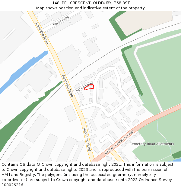 148, PEL CRESCENT, OLDBURY, B68 8ST: Location map and indicative extent of plot
