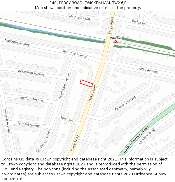 148, PERCY ROAD, TWICKENHAM, TW2 6JF: Location map and indicative extent of plot