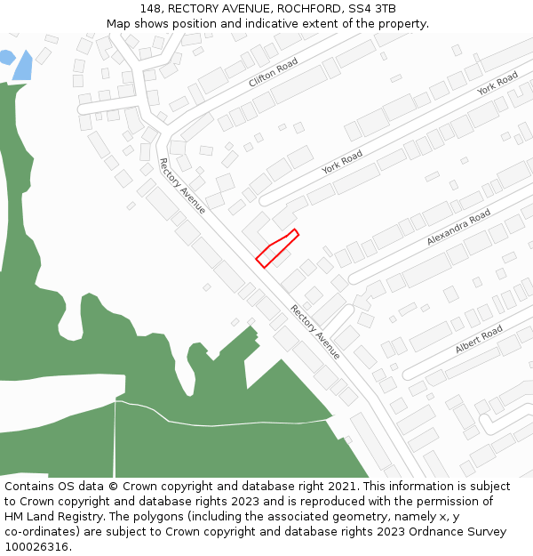 148, RECTORY AVENUE, ROCHFORD, SS4 3TB: Location map and indicative extent of plot