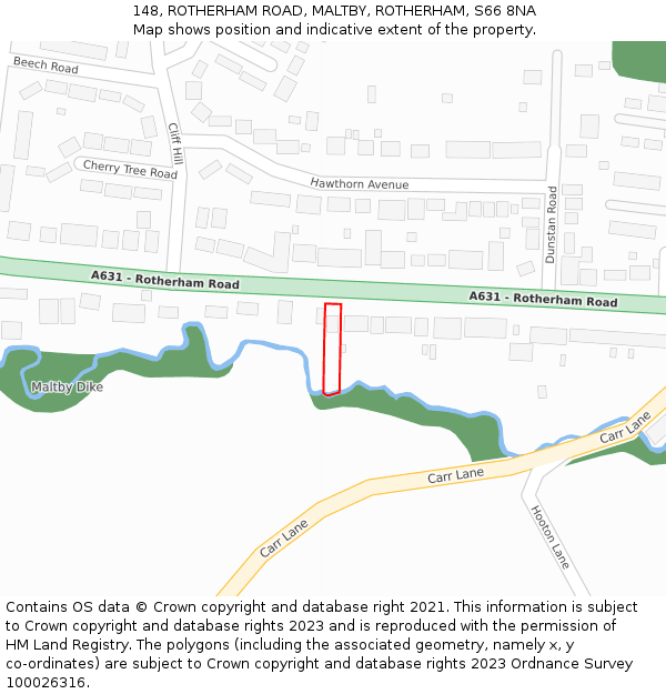 148, ROTHERHAM ROAD, MALTBY, ROTHERHAM, S66 8NA: Location map and indicative extent of plot