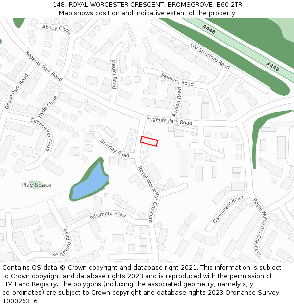 148, ROYAL WORCESTER CRESCENT, BROMSGROVE, B60 2TR: Location map and indicative extent of plot