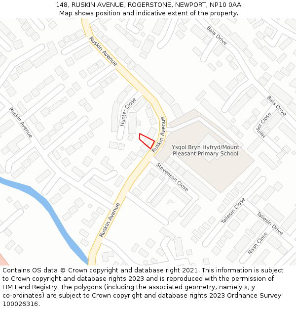 148, RUSKIN AVENUE, ROGERSTONE, NEWPORT, NP10 0AA: Location map and indicative extent of plot