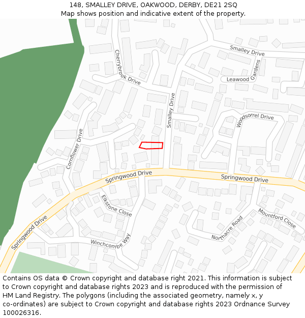 148, SMALLEY DRIVE, OAKWOOD, DERBY, DE21 2SQ: Location map and indicative extent of plot