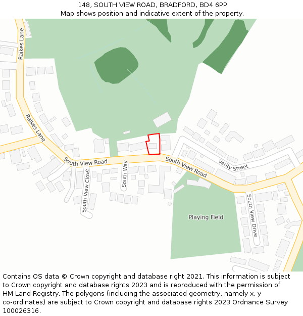 148, SOUTH VIEW ROAD, BRADFORD, BD4 6PP: Location map and indicative extent of plot