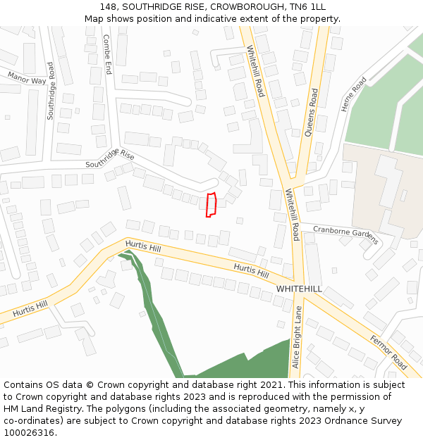 148, SOUTHRIDGE RISE, CROWBOROUGH, TN6 1LL: Location map and indicative extent of plot