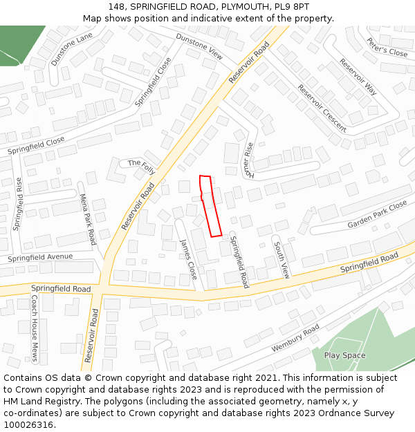 148, SPRINGFIELD ROAD, PLYMOUTH, PL9 8PT: Location map and indicative extent of plot