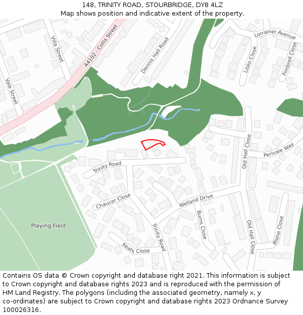 148, TRINITY ROAD, STOURBRIDGE, DY8 4LZ: Location map and indicative extent of plot