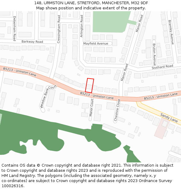 148, URMSTON LANE, STRETFORD, MANCHESTER, M32 9DF: Location map and indicative extent of plot