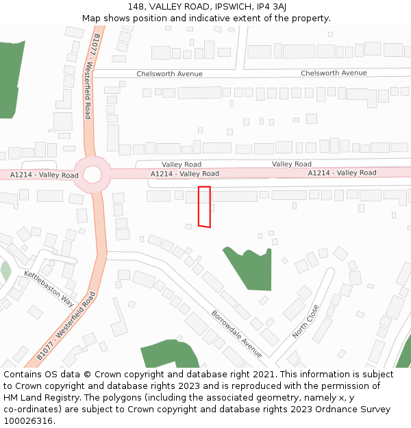 148, VALLEY ROAD, IPSWICH, IP4 3AJ: Location map and indicative extent of plot