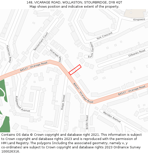 148, VICARAGE ROAD, WOLLASTON, STOURBRIDGE, DY8 4QT: Location map and indicative extent of plot