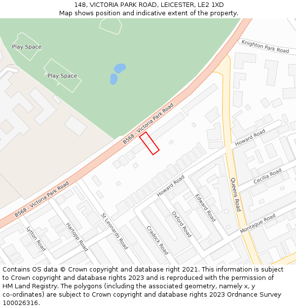 148, VICTORIA PARK ROAD, LEICESTER, LE2 1XD: Location map and indicative extent of plot